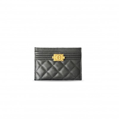 CHANEL QUILTED GRAINED CALFSKIN LEATHER BOY CARD HOLDER A84431 (11*7.5*1cm) 